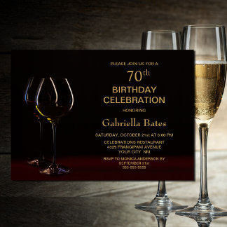 Modernes Black Gold 70. Geburtstag Weinglas Party Einladung