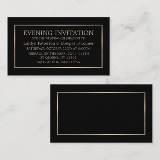 Modernes Black & Gold Abend Event Ticket Einladung (Vorne/Hinten)