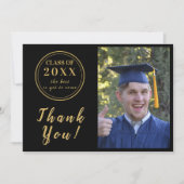 Modernes Black & Gold Abschluss Foto Vielen Dank Dankeskarte (Vorderseite)