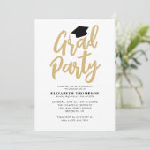 Modernes Black Gold Abschluss Uni GRAD Party Einladung (Stehend Vorderseite)