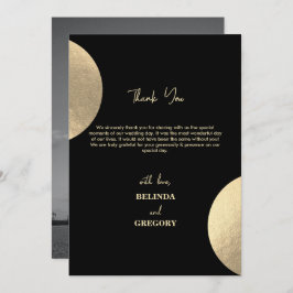 Modernes Black & Gold Abstrakt Wedding Foto Dankeskarte