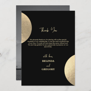 Modernes Black & Gold Abstrakt Wedding Foto Dankeskarte