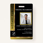 Modernes Black & Gold Add QR Notary Foto ID Ausweis (Vorderseite)