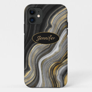 Modernes Black & Gold Agate Crystal personalisiere Case-Mate iPhone Hülle