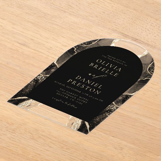 Modernes Black Gold Agate Wedding Elegant Acryleinladungen (Ablage )