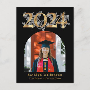 Modernes Black Gold Arch Foto GRAD Einladung Postkarte