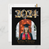 Modernes Black Gold Arch Foto GRAD Einladung Postkarte (Vorne/Hinten)