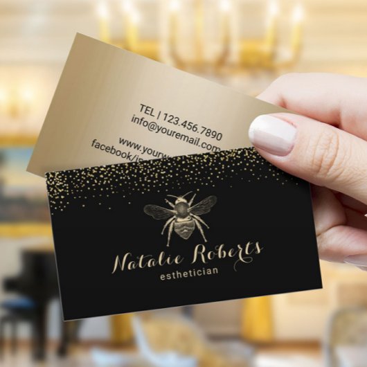 Modernes Black & Gold Beauty Salon Bienenlogo Visitenkarte