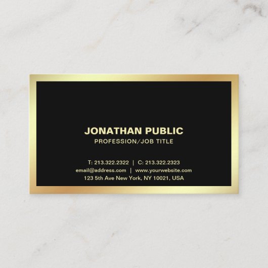 Modernes Black Gold Beruflich Stilvoll Schlicht Visitenkarte (Vorderseite)