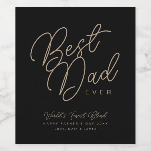 Modernes Black & Gold "Bester Vater aller Zeiten" Weinetikett (Einzelnes Label)