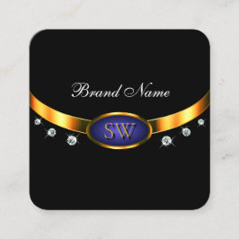 Modernes Black Gold Blue mit Initialen und Diamant Quadratische Visitenkarte