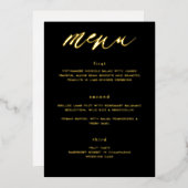 Modernes Black Gold Calligraphy Wedding Menu Folieneinladung (Vorderseite/Rückseite)