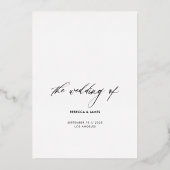 Modernes Black Gold Calligraphy Wedding Menu Folieneinladung (Rückseite)