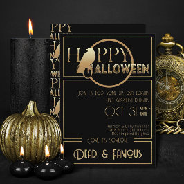 Modernes Black Gold Chic Adult Glam Halloween-Part Einladung