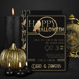 Modernes Black Gold Chic Adult Glam Halloween-Part Einladung