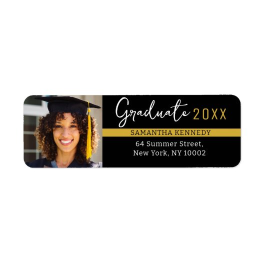 Modernes Black & Gold Class-Foto 2025 Grad Cap (Vorne)