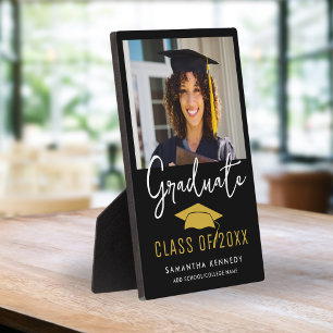 Modernes Black & Gold Class-Foto 2025 Grad Cap Fotoplatte