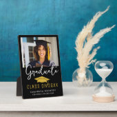 Modernes Black & Gold Class-Foto 2025 Grad Cap Fotoplatte (Seite)