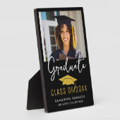 Modernes Black & Gold Class-Foto 2025 Grad Cap Fotoplatte (Seite)