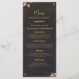 Modernes Black & Gold Dinner Menü mit Holzkohle Menükarte