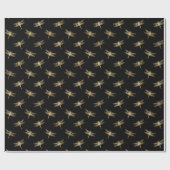 Modernes Black Gold Dragonfly-Muster Geschenkpapier (Flach)