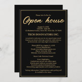 Modernes Black & Gold Elegantes Business Open Hous Einladung (Vorne/Hinten)