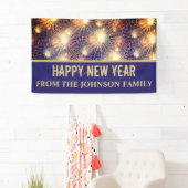 Modernes Black & Gold Fireworks Silvester Party Banner (Insitu)