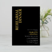 Modernes Black & Gold Foil Probe Dinner Folieneinladung (Stehend vorne)