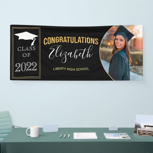 Modernes Black Gold Foto Class-Banner für Abschlus Banner (Messe)