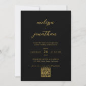 Modernes Black & Gold Foto Monogram QR Code Weddin Einladung (Vorderseite)