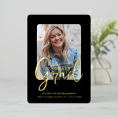 Modernes Black Gold Foto Uni-Abschluß Party Folieneinladung (Stehend vorne)