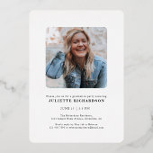 Modernes Black Gold Foto Uni-Abschluß Party Folieneinladung (Rückseite)