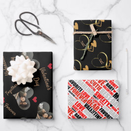 Modernes Black Gold Foto Valentine Liebe Name Geschenkpapier Set