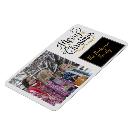 Modernes Black & Gold Frohe Weihnachts-Foto Magnet (Linke Seite)