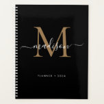 Modernes Black Gold Girly Monogram Script Name 202 Planer<br><div class="desc">Modern Black Gold Girly Monogram Script Name 2024 Planer</div>