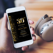 Modernes Black Gold Glitzer 30. Geburtstag Party Einladung