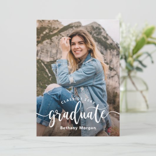 Modernes Black Gold Glitzer Balloon Abschluss Foto Einladung (Stehend Vorderseite)