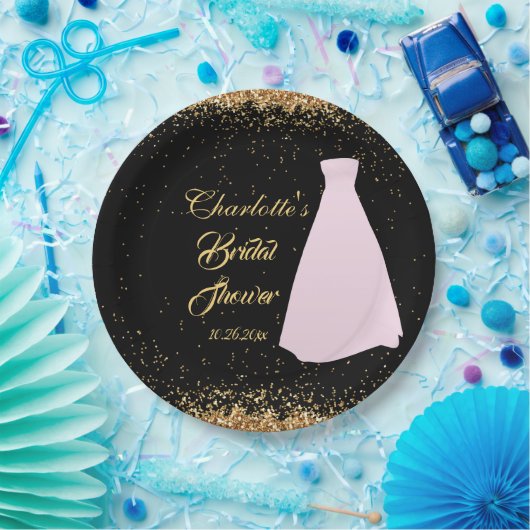 Modernes Black & Gold Glitzer Brautparty Pappteller (Party)