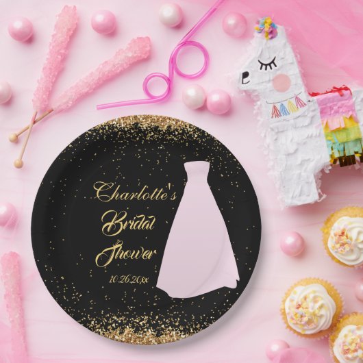 Modernes Black & Gold Glitzer Brautparty Pappteller (Party)