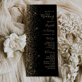 Modernes Black Gold Glitzer Edge Hochzeitsprogramm