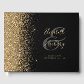 Modernes Black Gold Glitzer Script Gästebuch (Vorderseite)