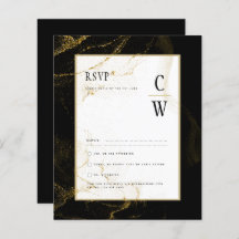 Modernes Black Gold Glitzer Wedding RSVP