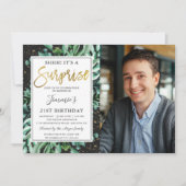 Modernes Black Gold Greenery Überraschung Geburtst Einladung (Vorderseite)