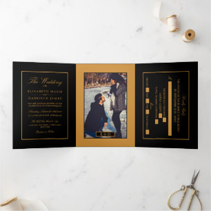 Modernes Black & Gold, Hochzeitssuite Dreifach Gefaltete Einladung