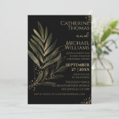 Modernes Black Gold Leaf Hochzeitsessen Probe Einladung (Stehend Vorderseite)