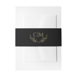 Modernes Black Gold Leaf Wedding Monogram Einladungsbanderole