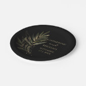 Modernes Black Gold Leaf Wedding Monogram Pappteller (Schrägansicht)