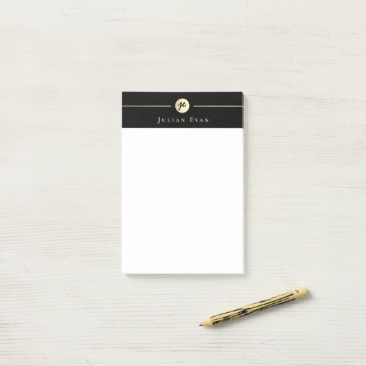 Modernes Black Gold Luxe Handwriting Monogram Post-it Klebezettel (Auf Schreibtisch)