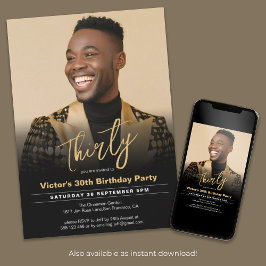 Modernes Black Gold Minimal Foto zum 30. Geburtsta Einladung