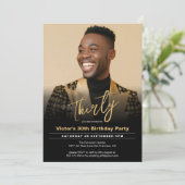 Modernes Black Gold Minimal Foto zum 30. Geburtsta Einladung (Stehend Vorderseite)